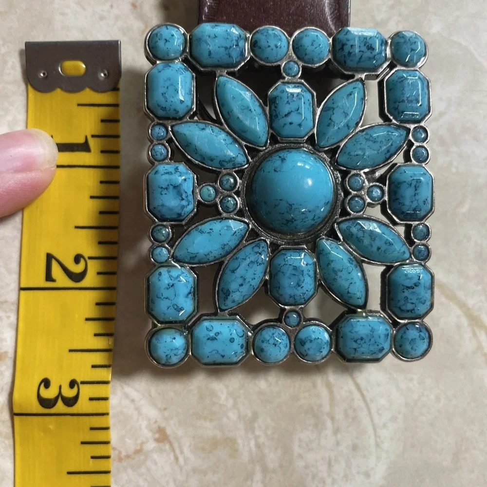 Vintage Southwestern Cowboy Cowgirl Belt‎ Buckle Faux Turquoise Alloy Accessory